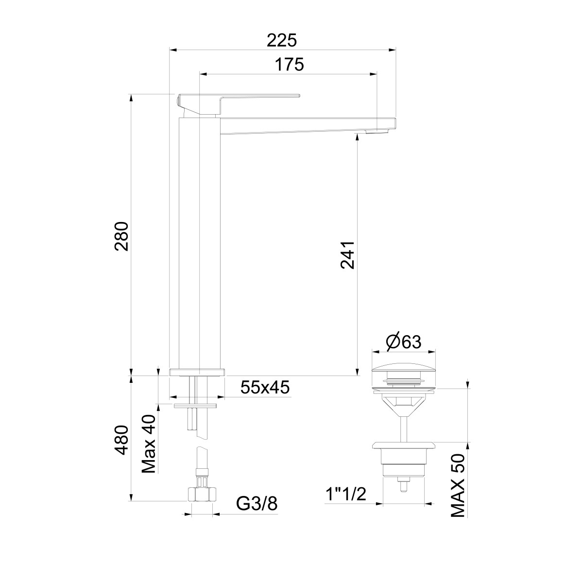 SAPHO – SPECTRE stojánková umyvadlová baterie vysoká, černá mat 1102-04B