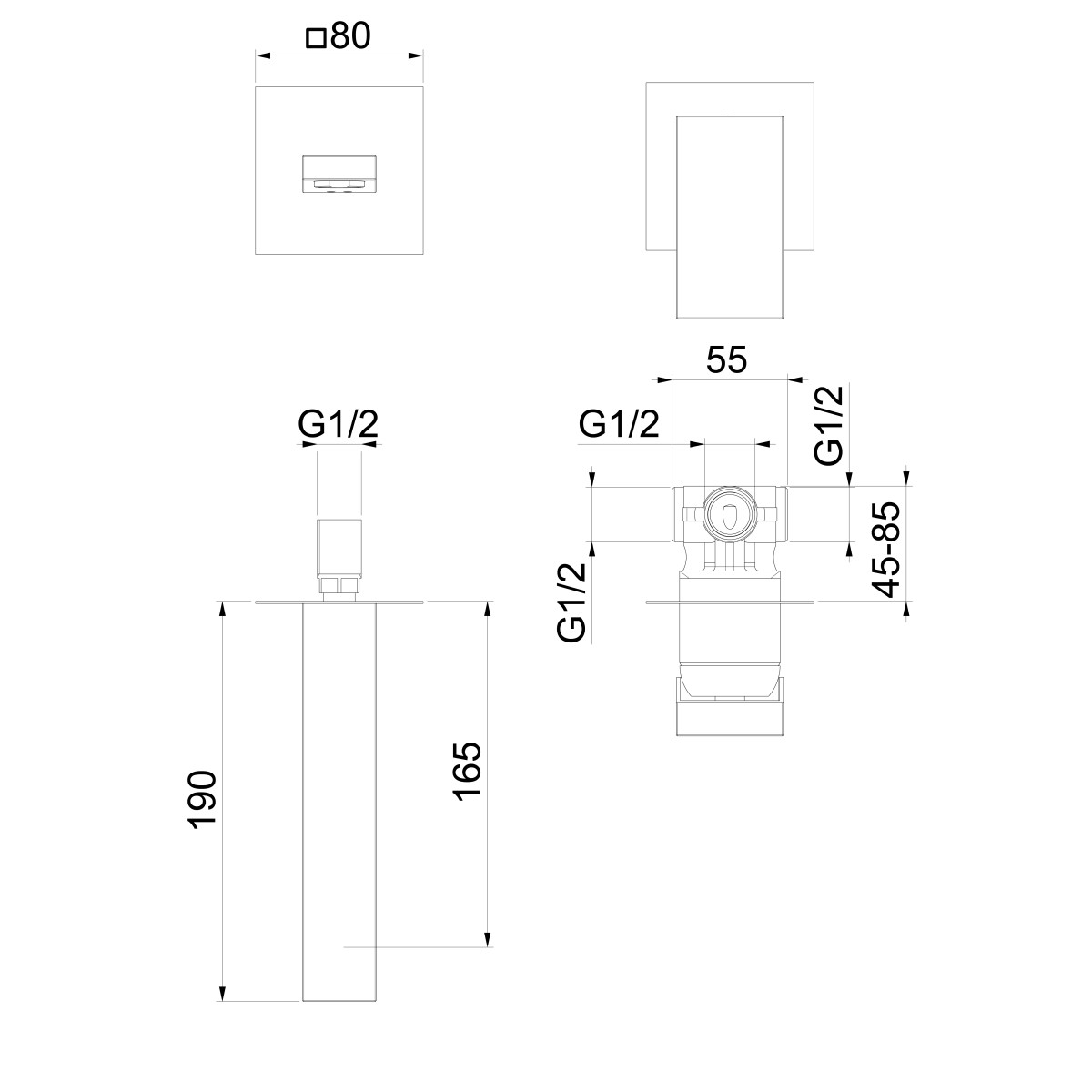 SAPHO – SPECTRE podomítková dvouprvková umyvadlová baterie, černá mat 1102-78B