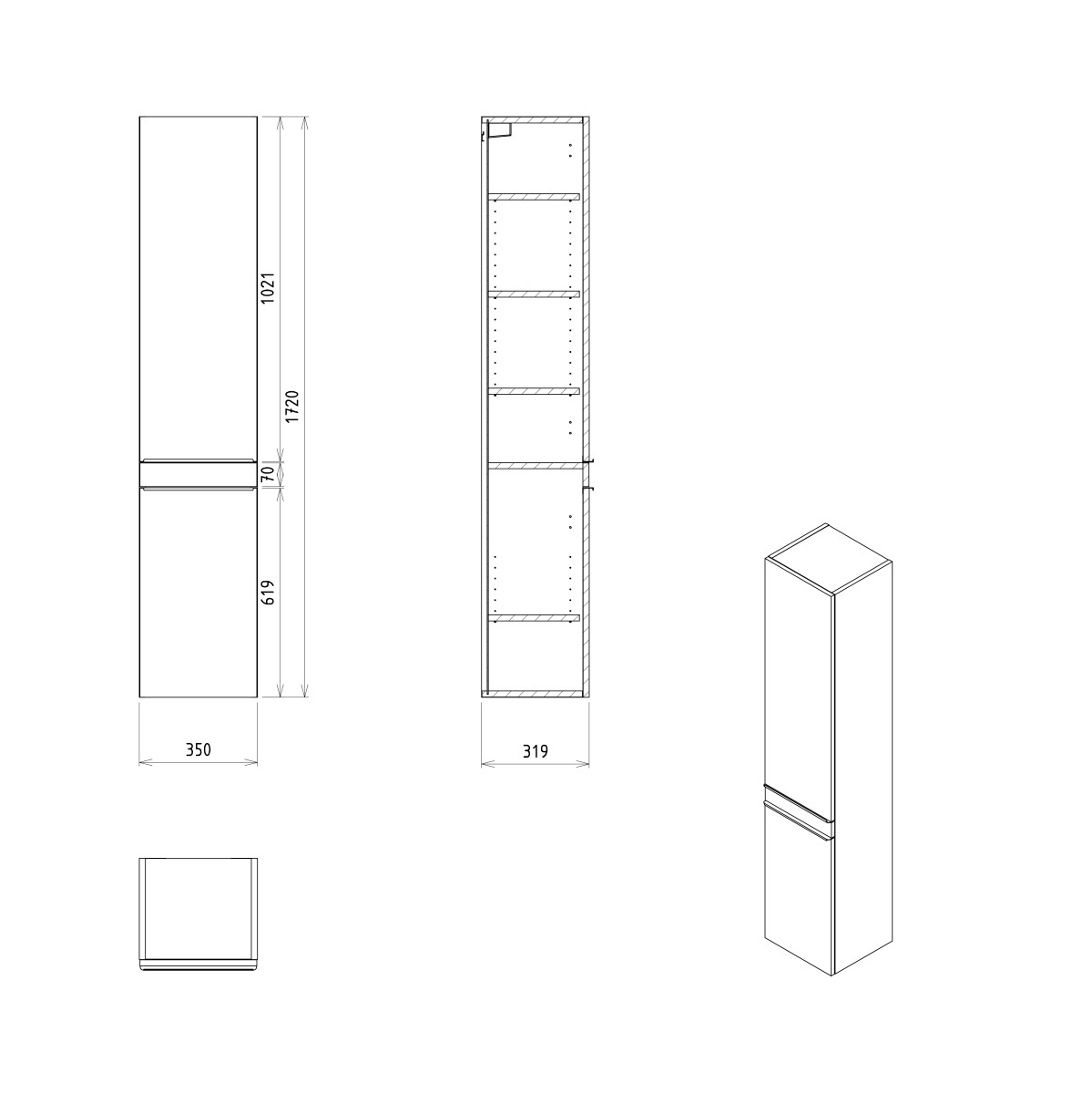 SAPHO – SITIA skříňka vysoká 35x172x32cm, 2x dvířka, levá/pravá, borovice rustik SI230-1616