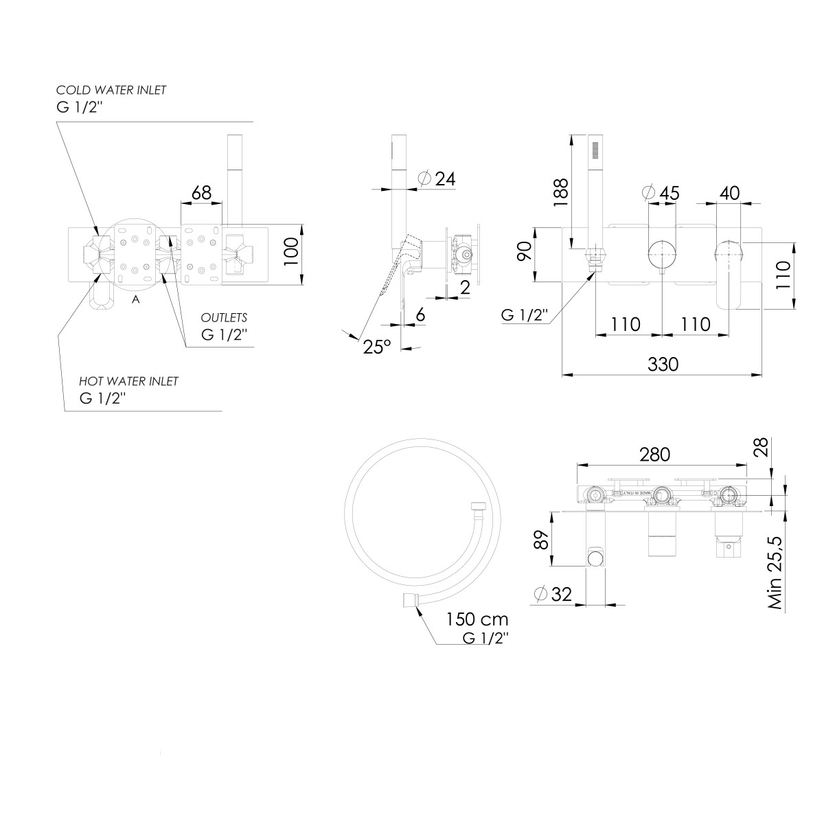 SAPHO – SPY podomítková sprchová/vanová baterie s ruční sprchou, 3 výstupy, chrom PY53