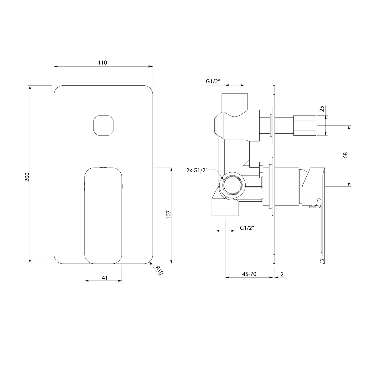 SAPHO – SPY podomítková sprchová baterie, 2 výstupy, otočný přepínač, chrom PY43