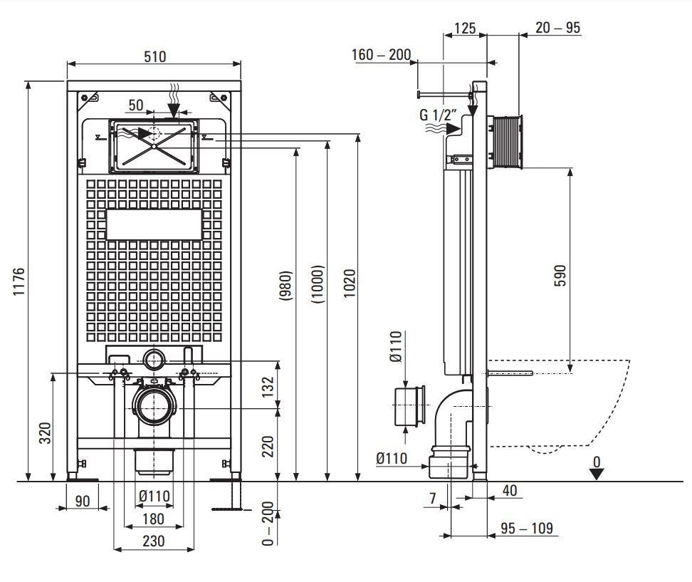 DEANTE Podomítkový rám, pro závěsné WC mísy bez tlačítka + WC REA CARLO MINI RIMLESS ČERNÝ MAT + SEDÁTKO CST_WC01 X MM1
