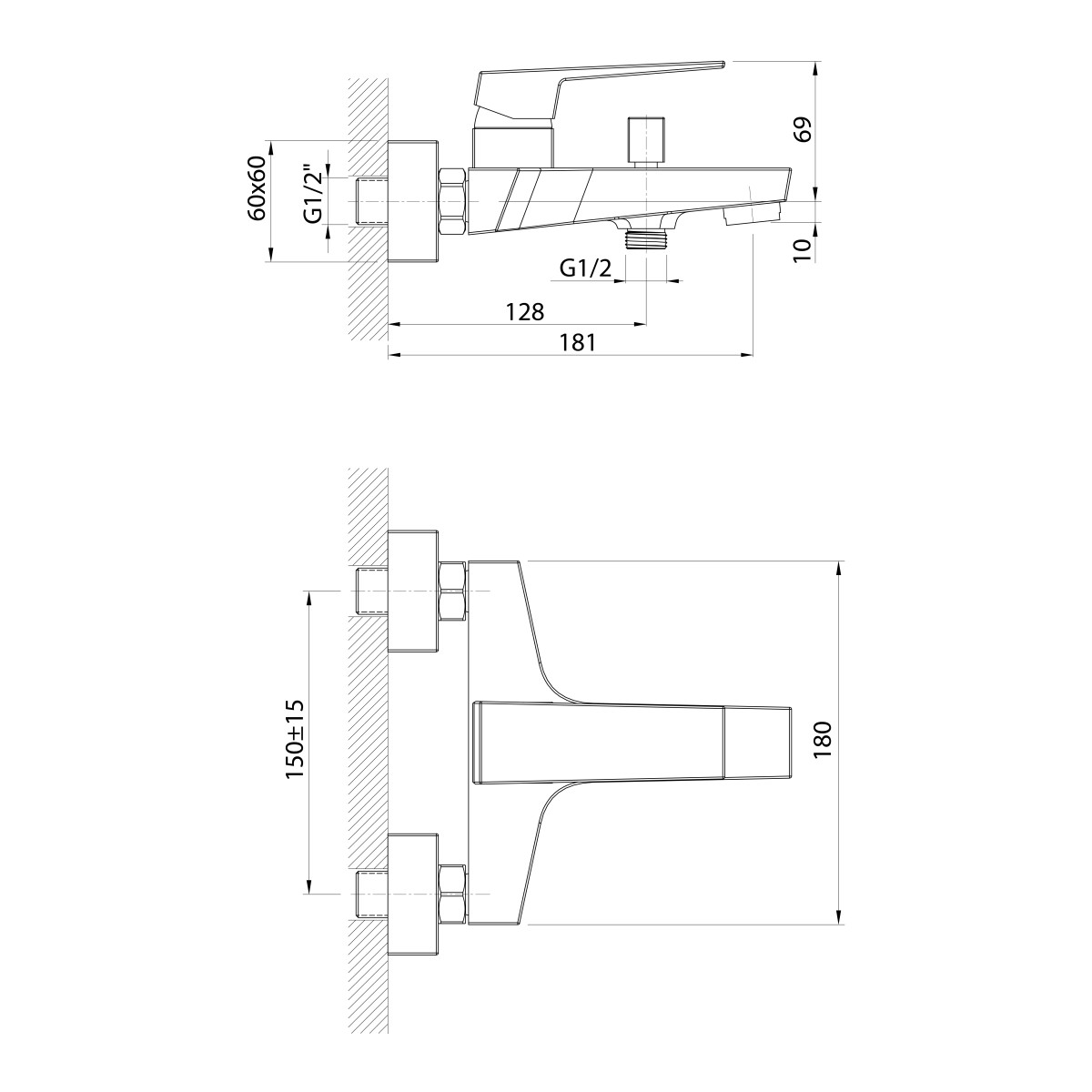 AQUALINE – RITMO nástěnná vanová baterie, chrom RT010