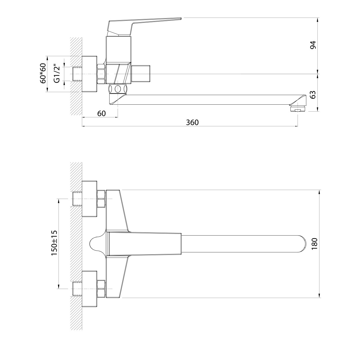 AQUALINE – RITMO nástěnná umyvadlová/vanová baterie, chrom RT015