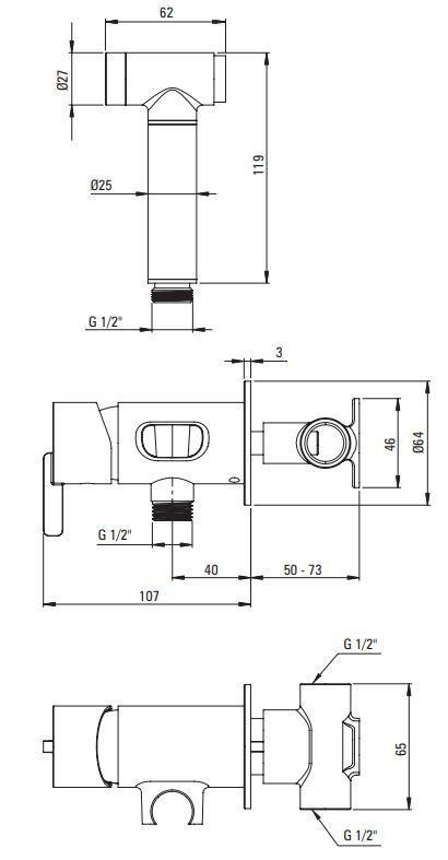 DEANTE – Silia nerezová Bidetová baterie, podomítková, s bidetovou ruční sprchou BQS_F34M