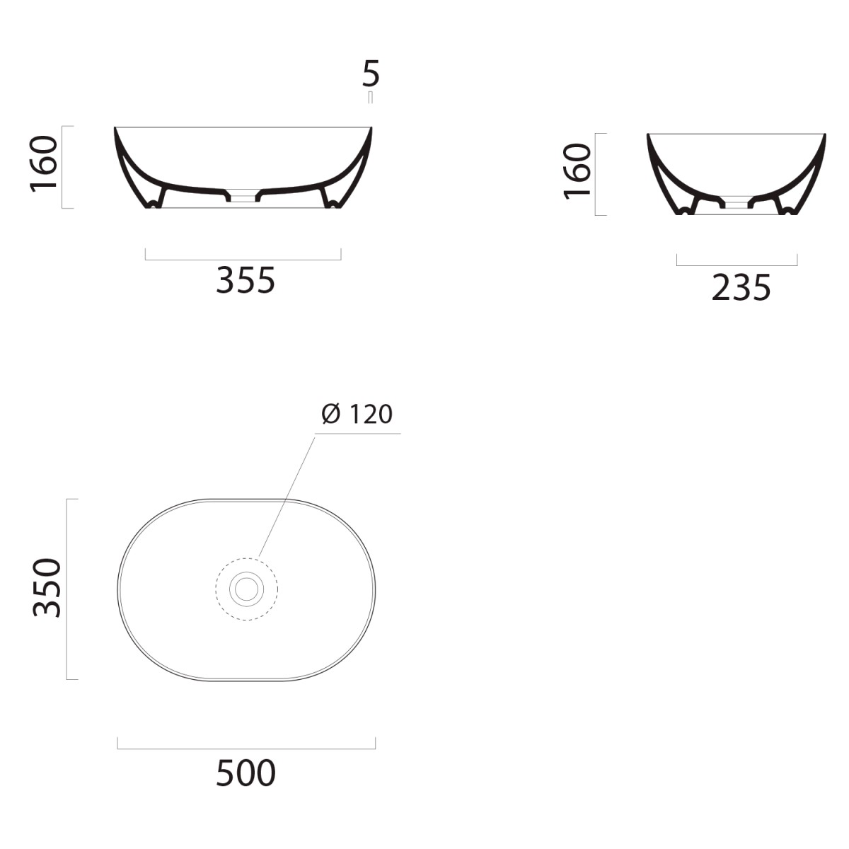 GSI – PURA keramické umyvadlo na desku, 50x35cm, bílá ExtraGlaze 886011