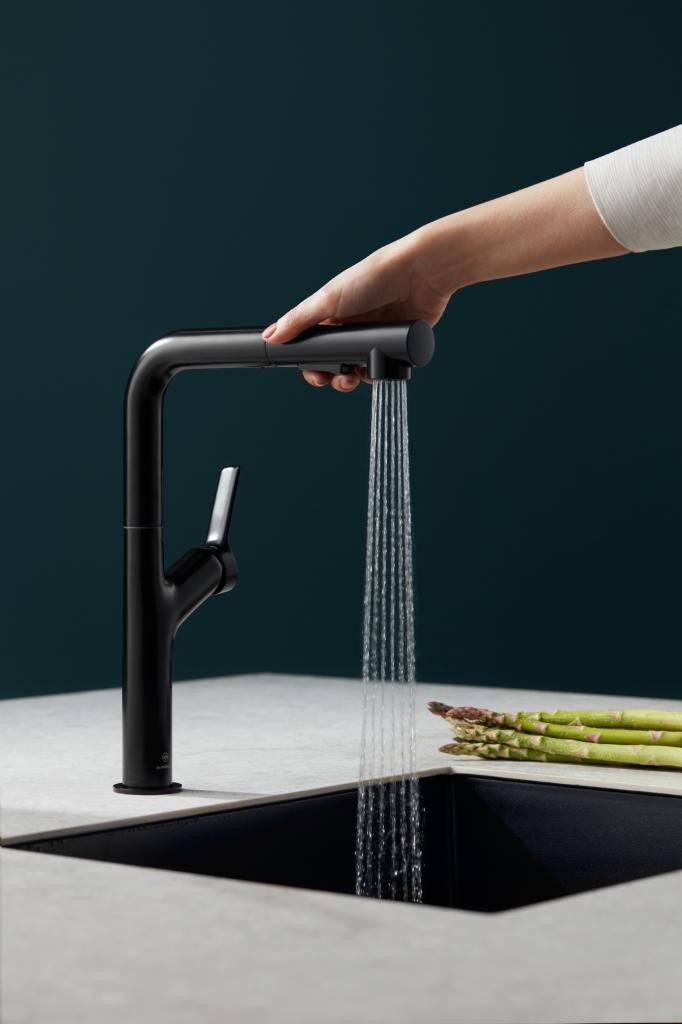 KFA – DUERO DESIGN dřezová baterie s otočnou vytahovací sprchou a přepínáním, černá 6623-220-81