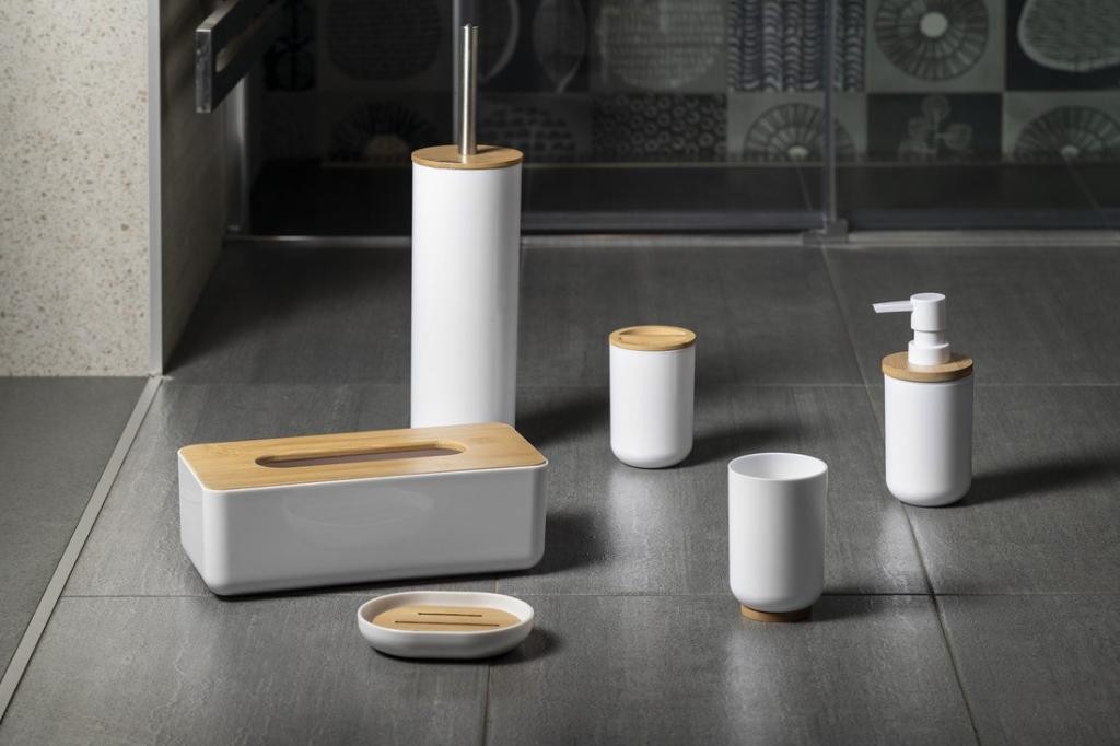 AQUALINE – SNOW zásobník na papírové kapesníky 262x90x132, bílá/bambus 3763