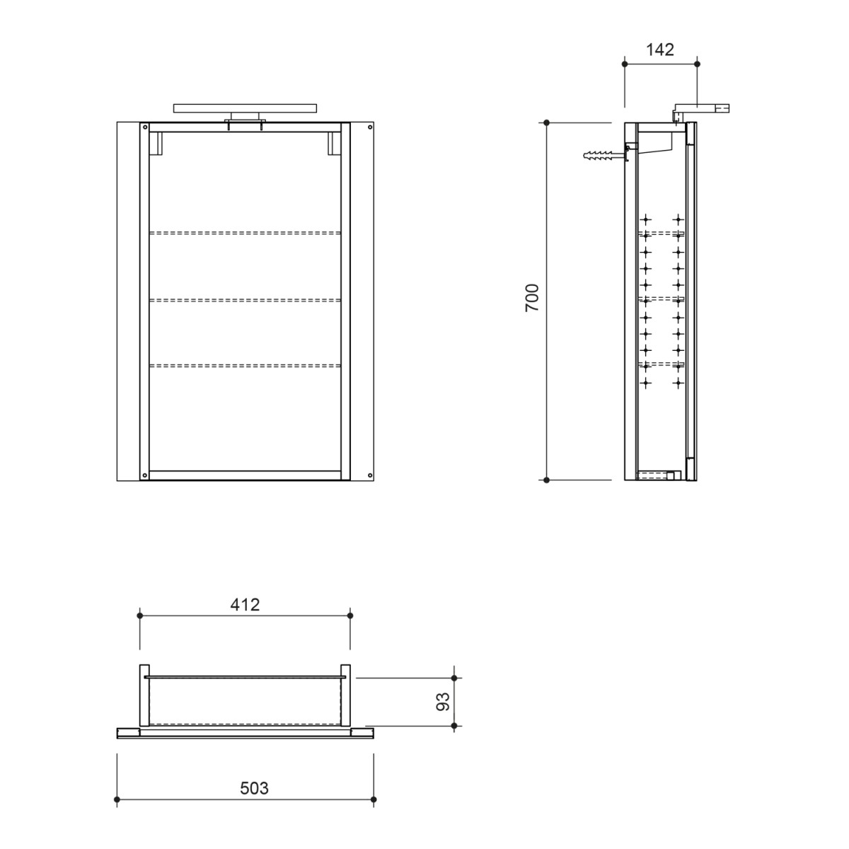 SAPHO – GRETA galerka s LED osvětlením, 50x70x14cm, černá mat GR055-0035