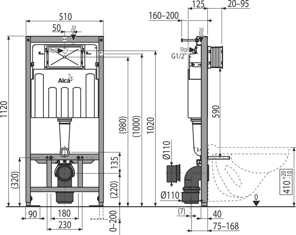 ALCA Sádromodul – předstěnový instalační systém bez tlačítka + WC INVENA LIMNOS WITH SOFT, včetně soft/close sedátka AM101/1120 X LI1