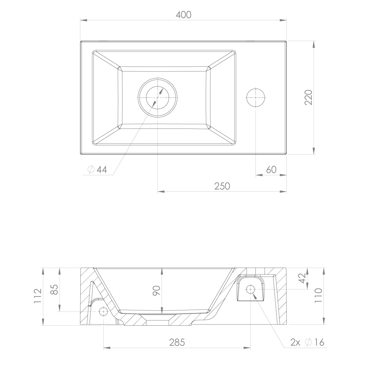 SAPHO – AMAROK umývátko, litý mramor, 40x22cm, baterie vpravo, bílá AR500