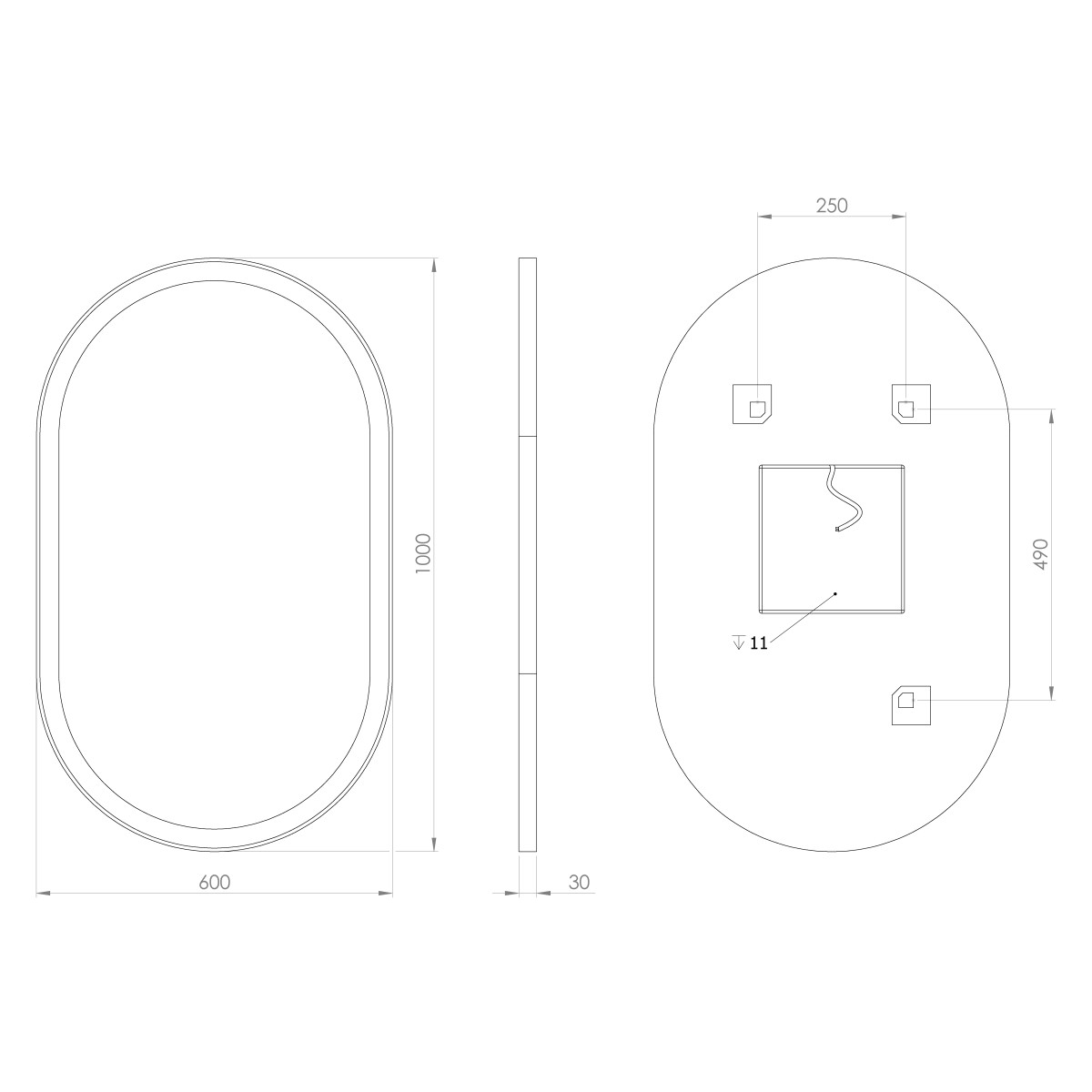 SAPHO – PARGA oválné zrcadlo s LED osvětlením 60x100cm PG600