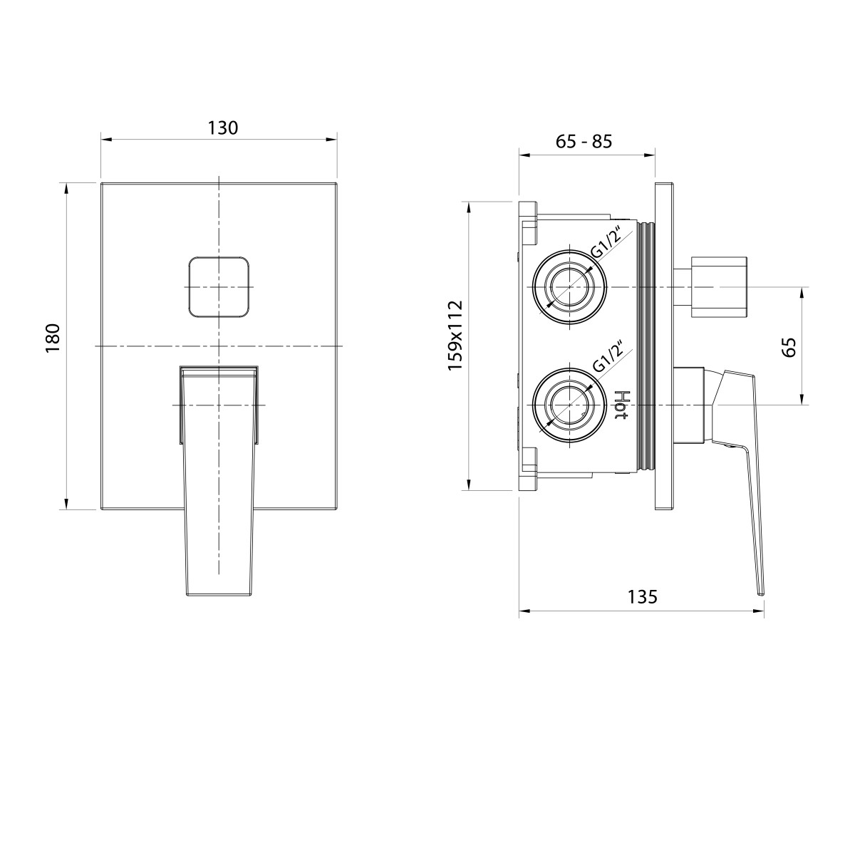 AQUALINE – RITMO podomítková sprchová baterie, box, 3 výstupy, chrom RT043