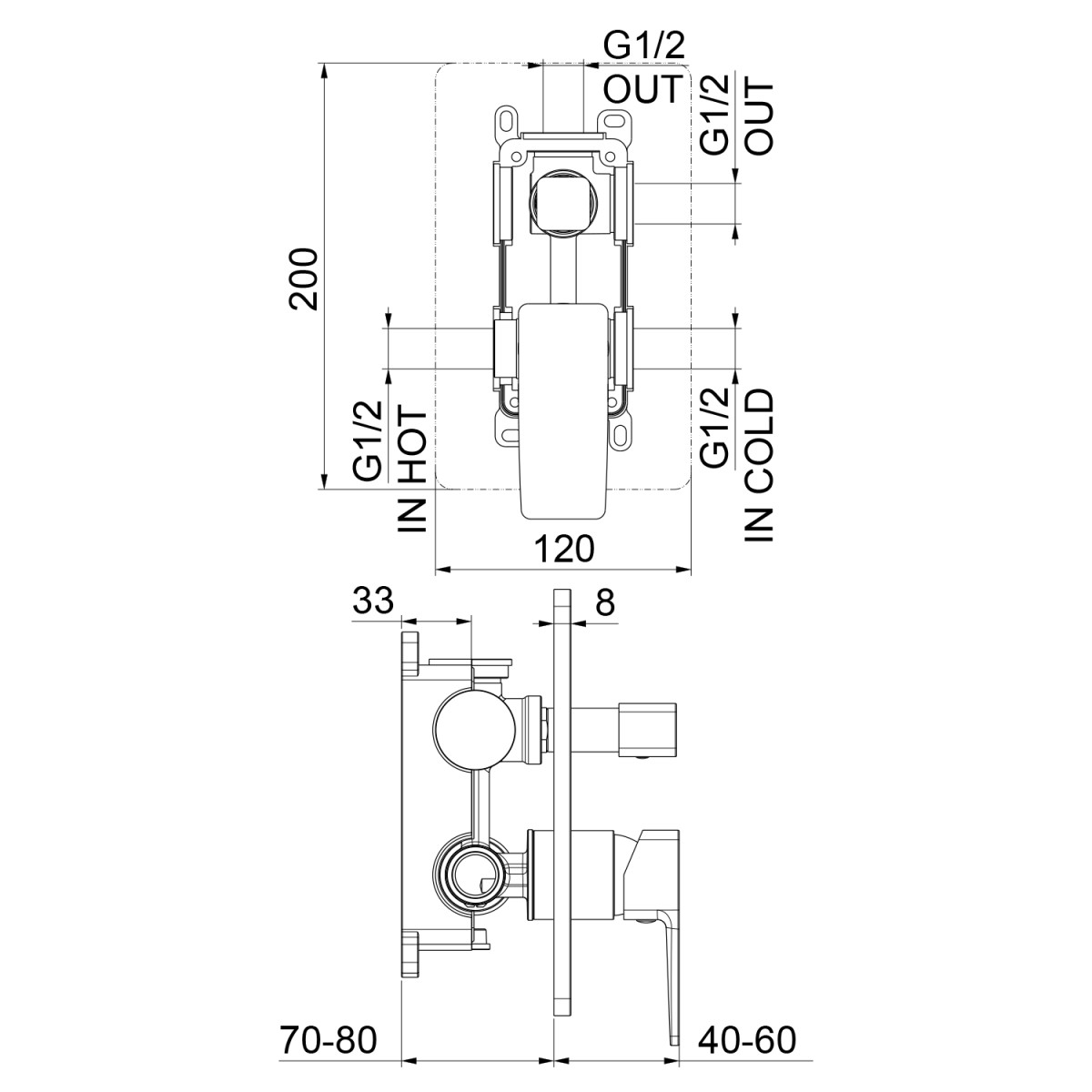 SAPHO – TURSI podomítková sprchová baterie, 2 výstupy, otočný přepínač, černá mat TI043B