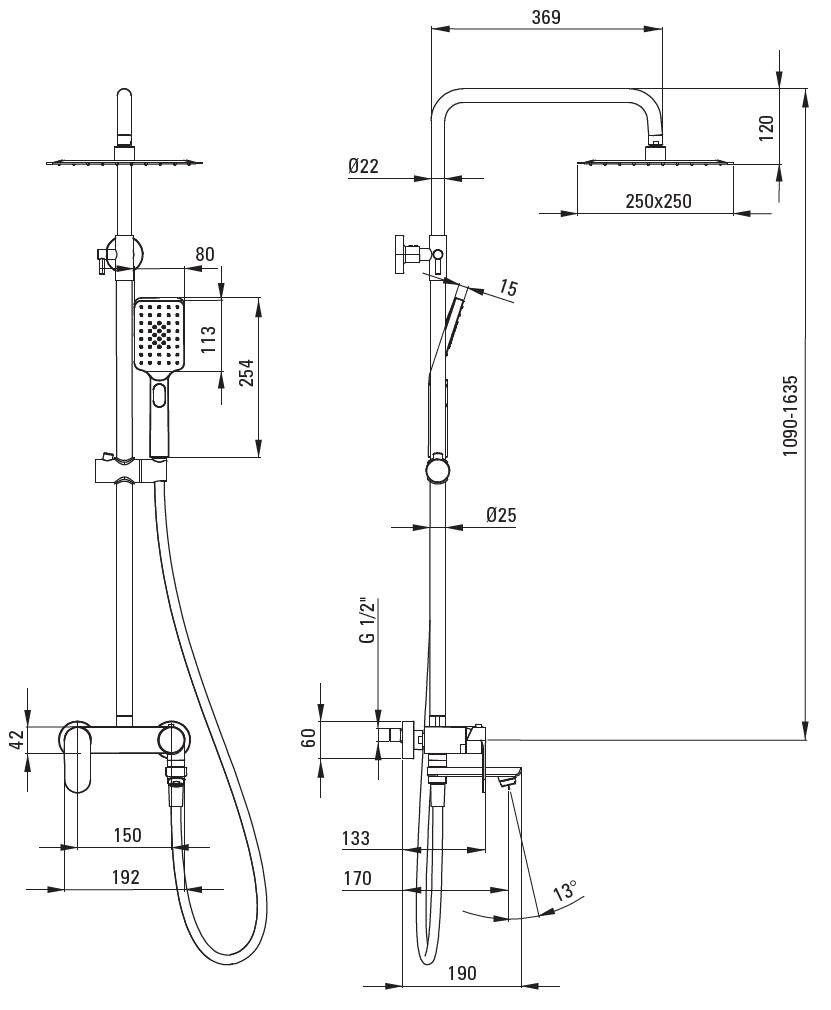 DEANTE – Alpinia Sprchový sloup, s vanovou baterií – pohyblivý výtok černá NAC_N1AM