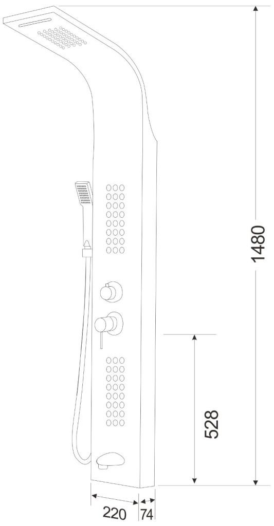 MEXEN – Ardo sprchový panel s výtokom, černá 7617-04-70