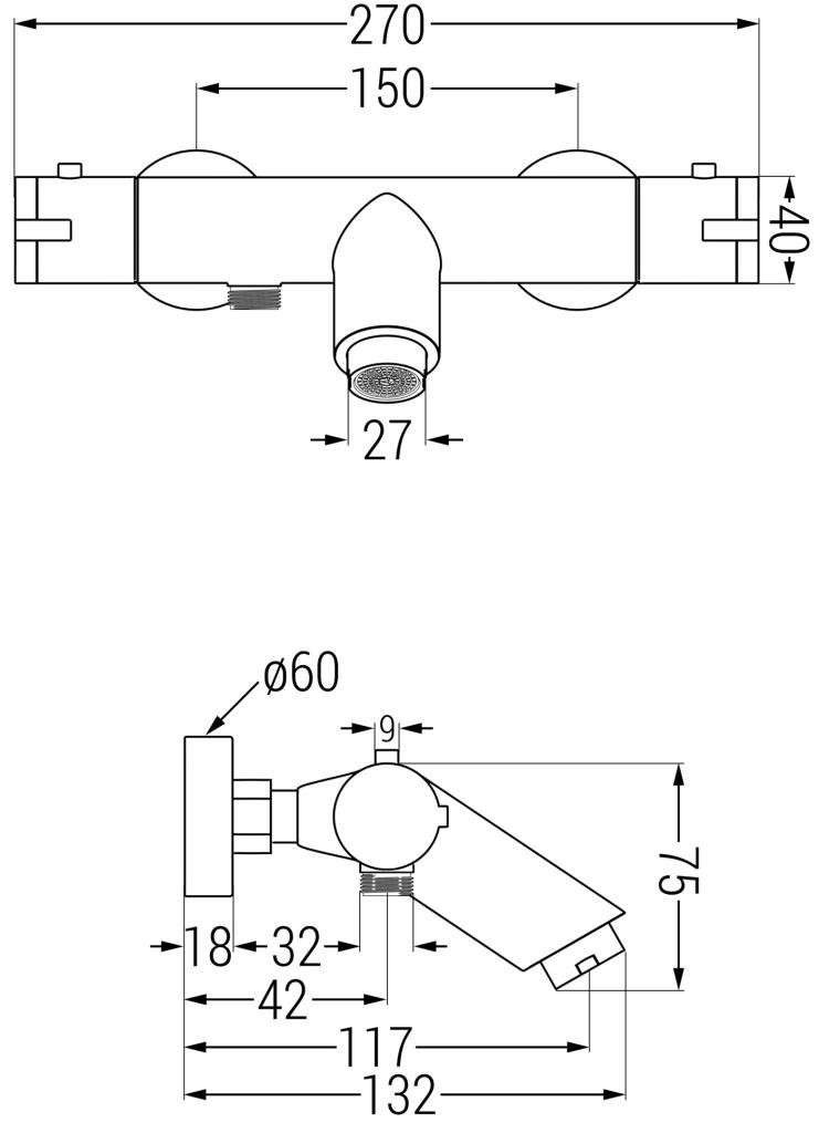 MEXEN – Termostatická vanová baterie Kai, grafit 77300-66