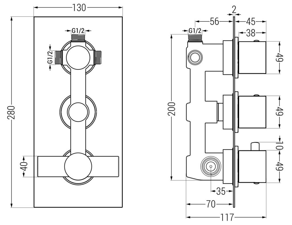 MEXEN – Cube termostatická baterie sprcha/vana 3 W Výstup 77503-20