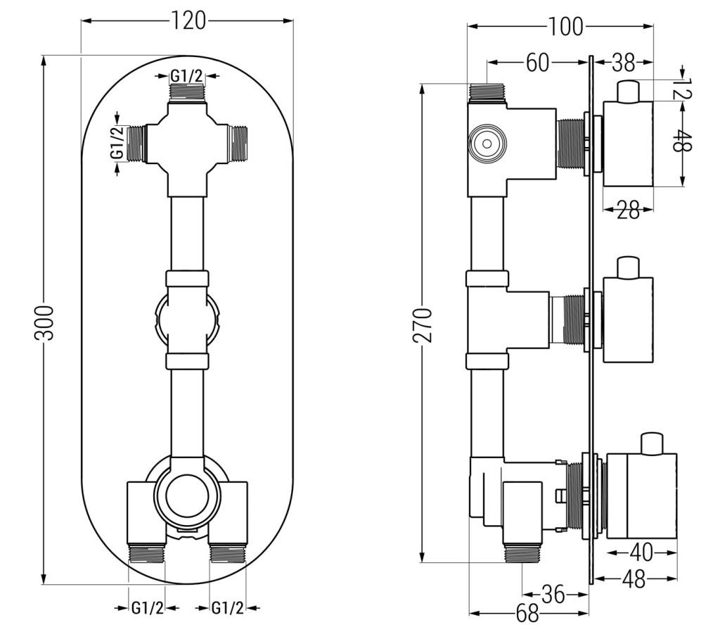 MEXEN – Kai termostatická baterie sprcha/vana 3-output, černá 77603-70