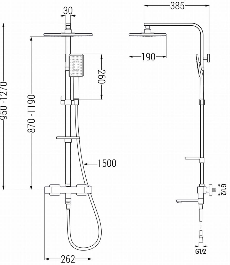 MEXEN – CQ54 vanový sloup s termostatickou baterií, černá / chrom 779105495-71