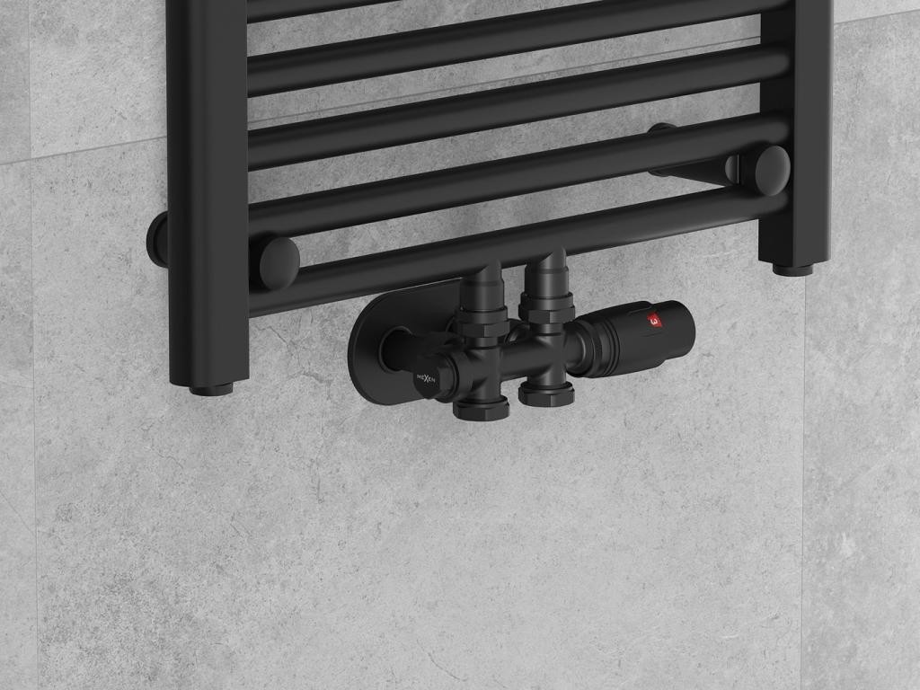 MEXEN – Úhlový/rovný radiátorový ventil, Duplex, DN50, černá W908-000-70
