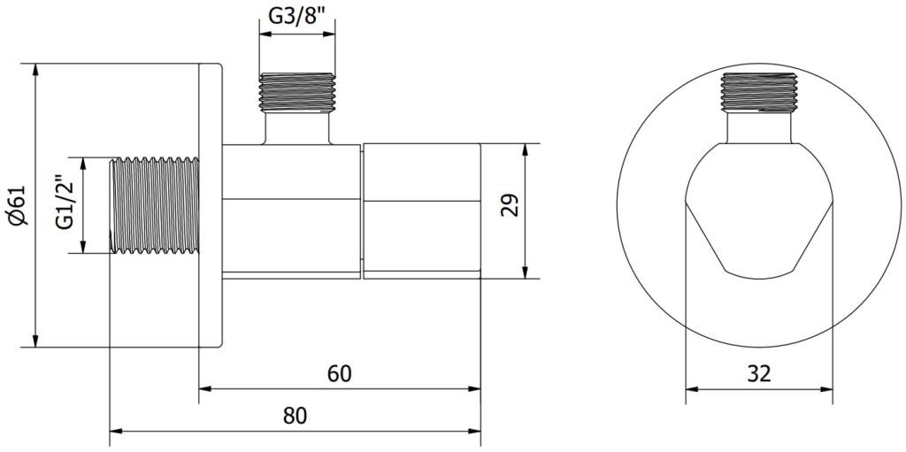 MEXEN – Rohový ventil pro vodovodní baterie 1/2″x3/8″, černý 79973-70