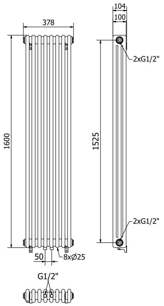 MEXEN – Denver otopný žebřík/radiátor 1600 x 378 mm, 1487 W, černý W215-1600-378-00-70