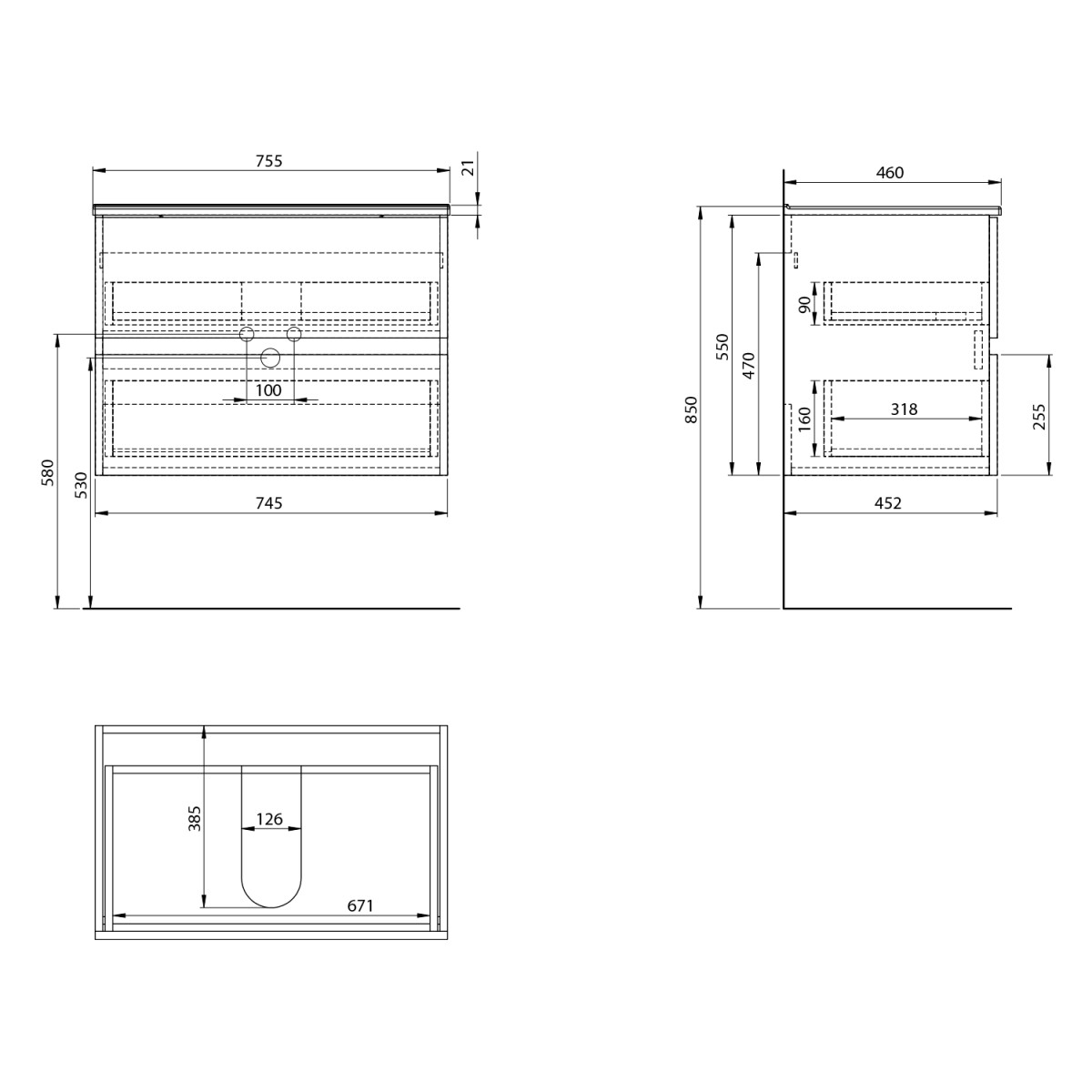 AQUALINE – PANEDA umyvadlová skříňka 74,5x55x45,2cm, bílá PN275