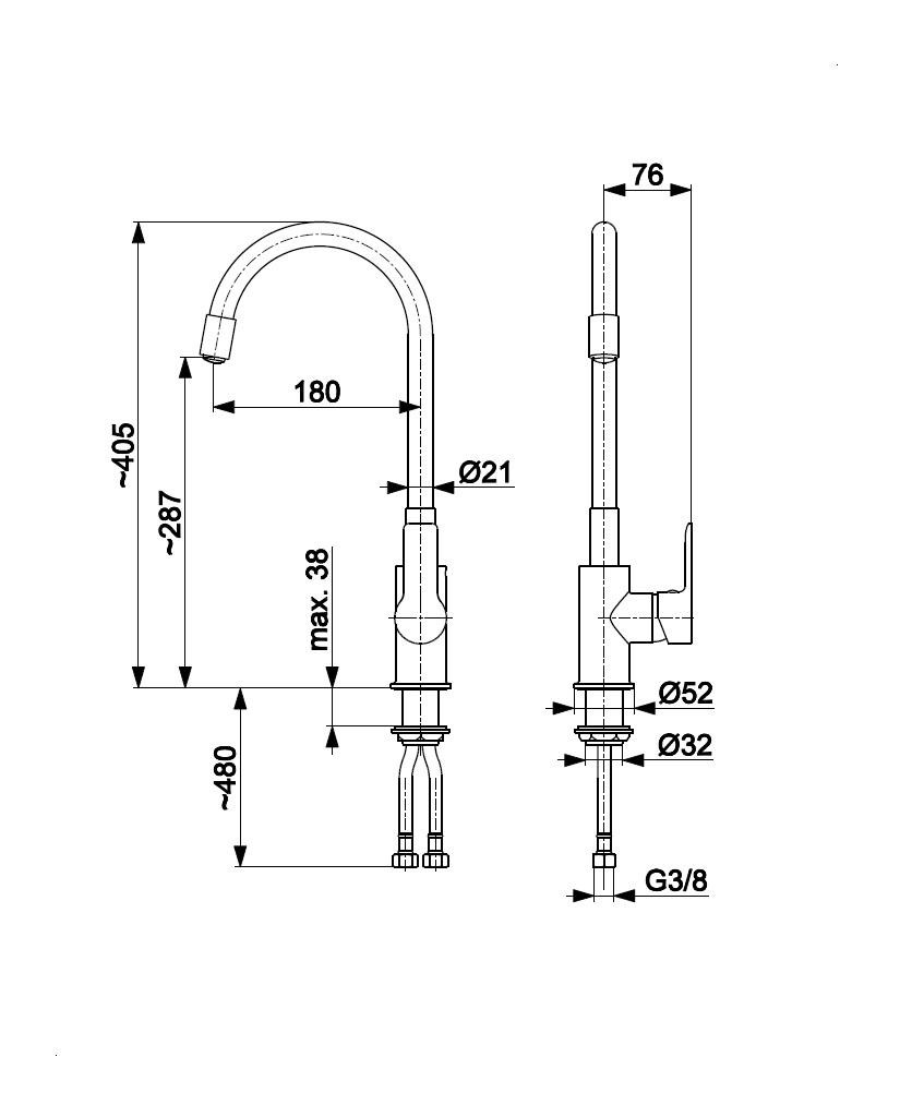 KFA – RUMBA dřezová baterie flexibilní výtok, chrom 6553-915-00