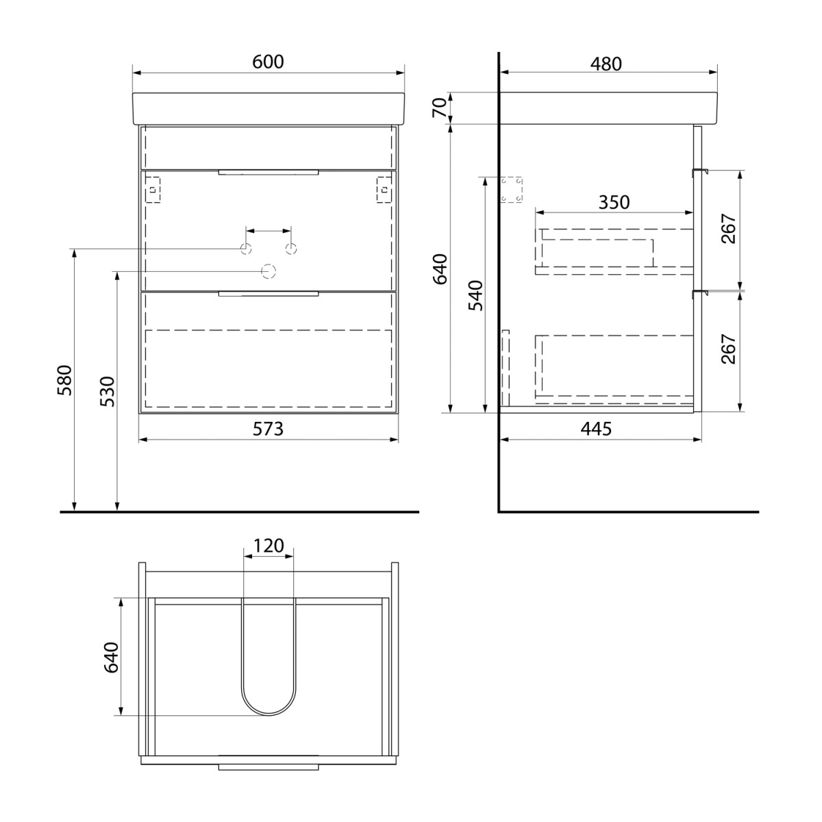 Bruckner – NERON umyvadlová skříňka 57,5x64x44,7 cm, bílá 500.117.0