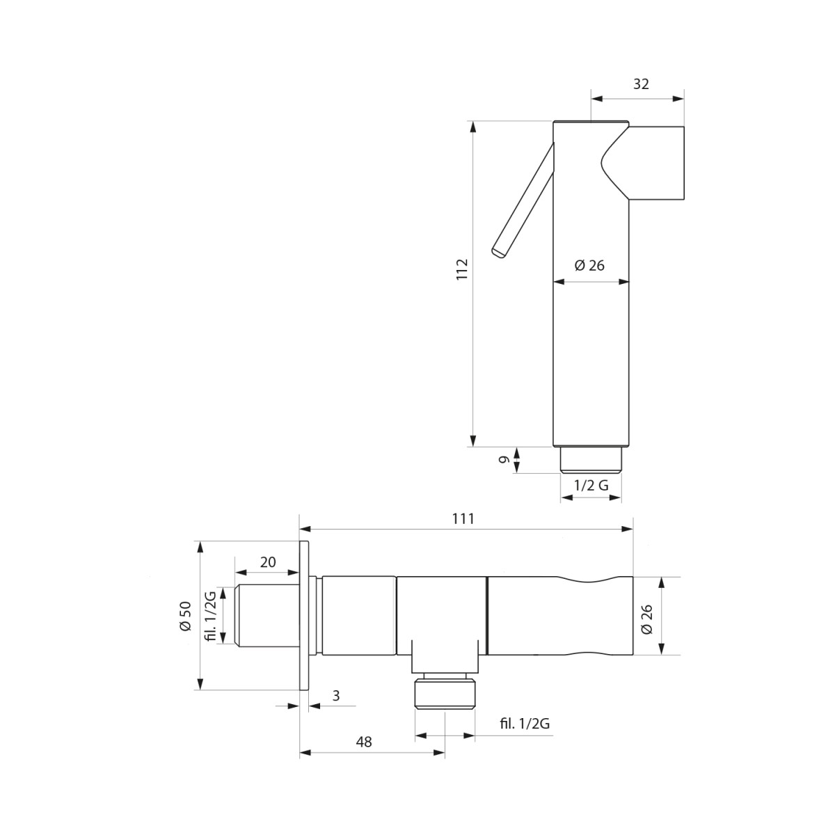 SAPHO – Nástěnný ventil s ruční bidetovou sprškou a bezpečnostní pojistkou,kulatý,chrom SG107