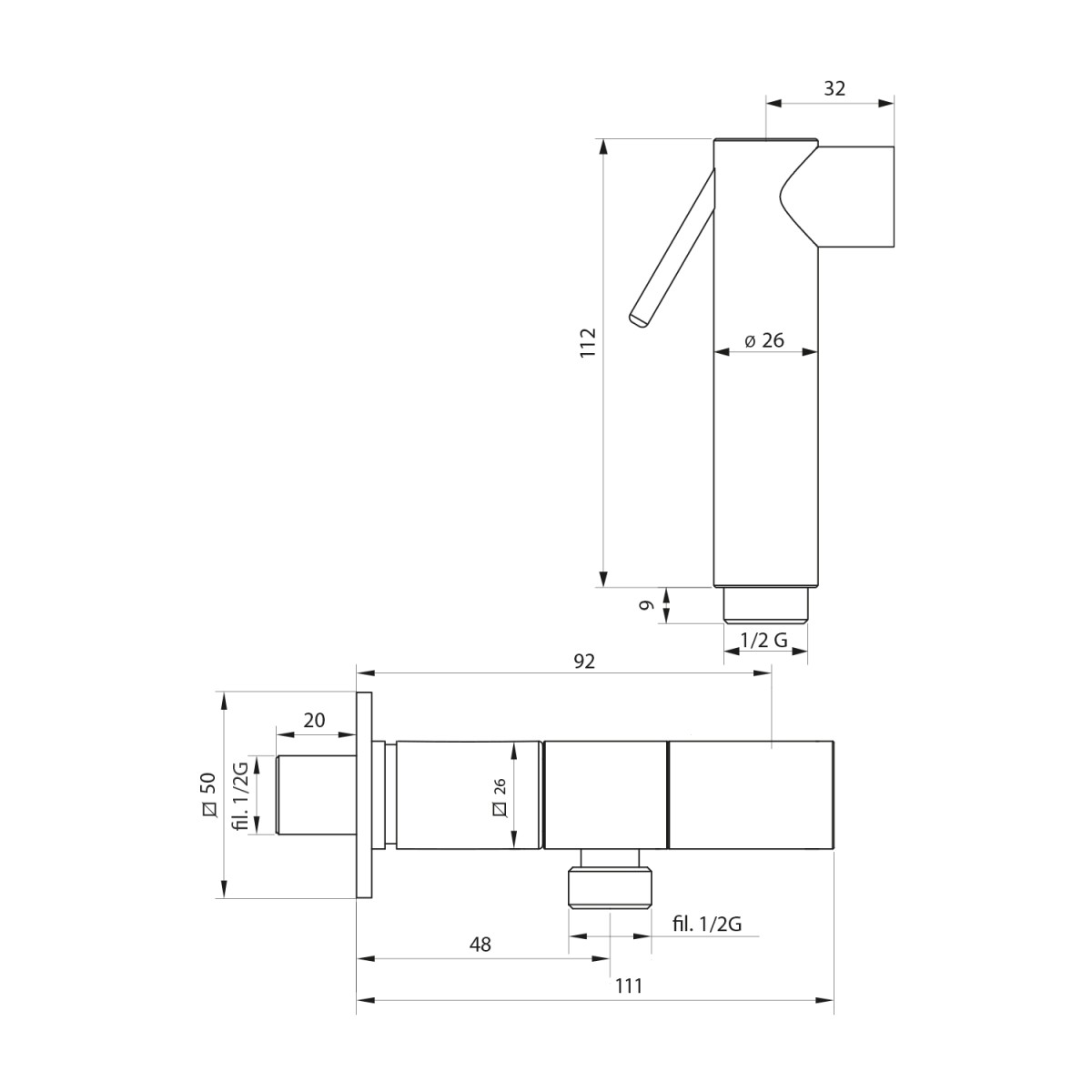 SAPHO – Nástěnný ventil s ruční bidetovou sprškou a bezpečnostní pojistkou,hranatý,chrom SG108