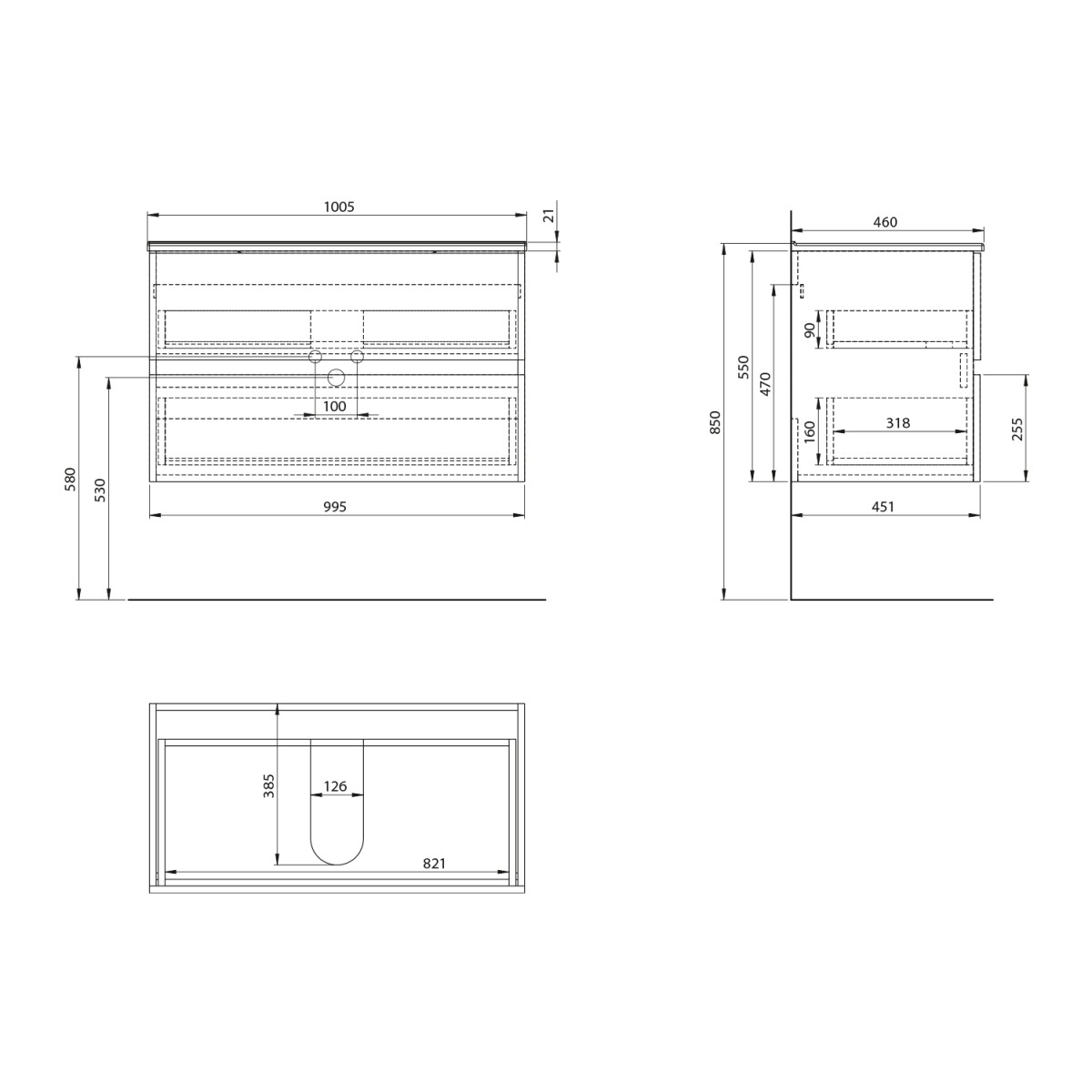 AQUALINE – PANEDA umyvadlová skříňka 99,5x55x45,2cm, bílá PN210