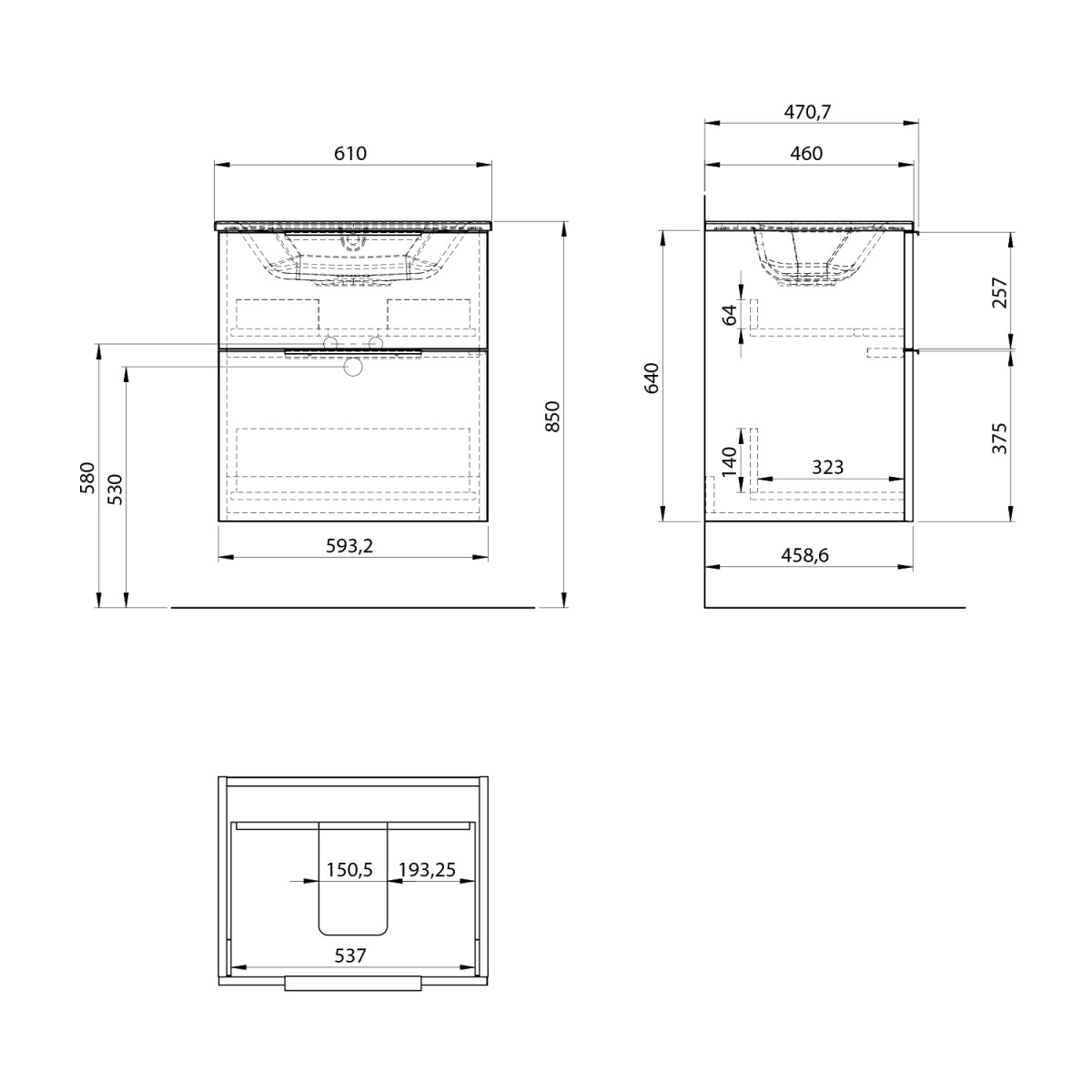 SAPHO – CIRASA umyvadlová skříňka 59,2x64x46cm, bílá lesk CR601-3030