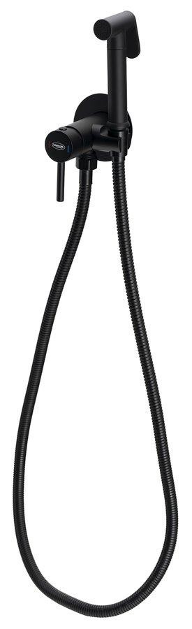 AQUALINE – Podomítková bidetová baterie se Stop sprškou, hadice 1,2m, kulatá, černá mat SK302B