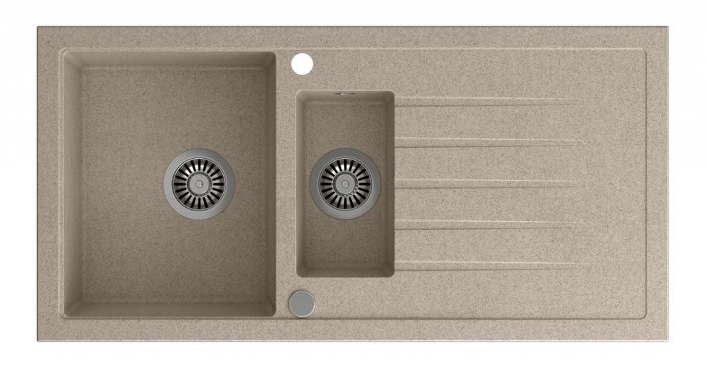 SAPHO - Granitový vestavný dřez s odkapem a vaničkou, 100x50cm, béžová GR1332