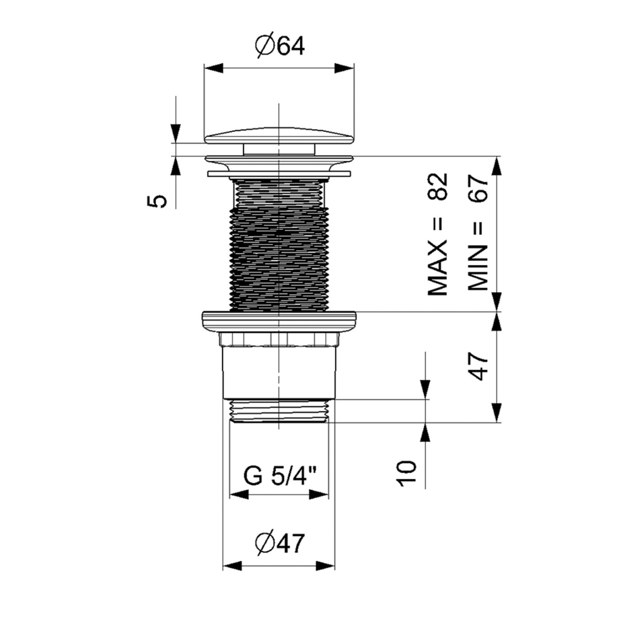 SAPHO – Umyvadlová výpust 5/4“, neuzavíratelná, velká zátka, 10-80, ABS/černá mat CV1232B