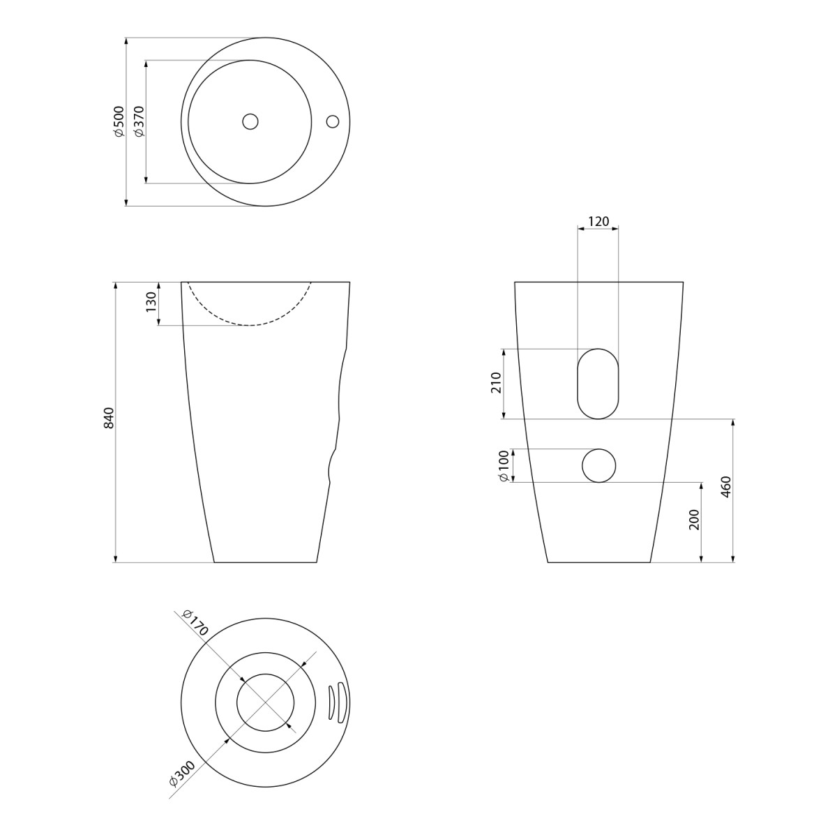 AQUALINE – Keramické umyvadlo volně stojící, 50x84cm, bílá VS701