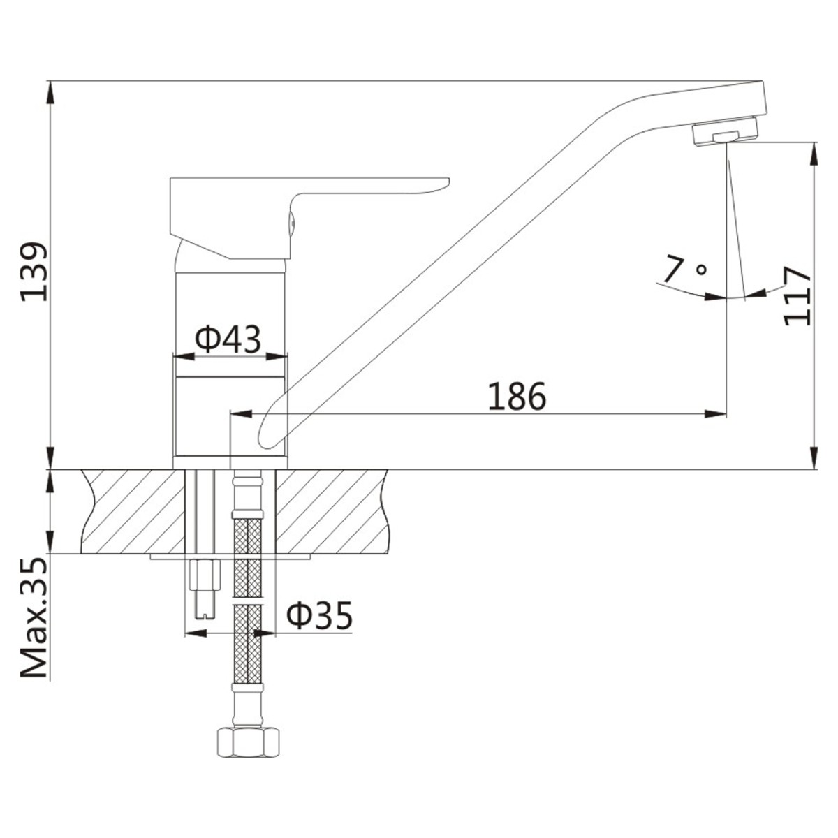 Bruckner – BARON stojánková dřezová baterie, 186, otočné ramínko, chrom 612.050.1