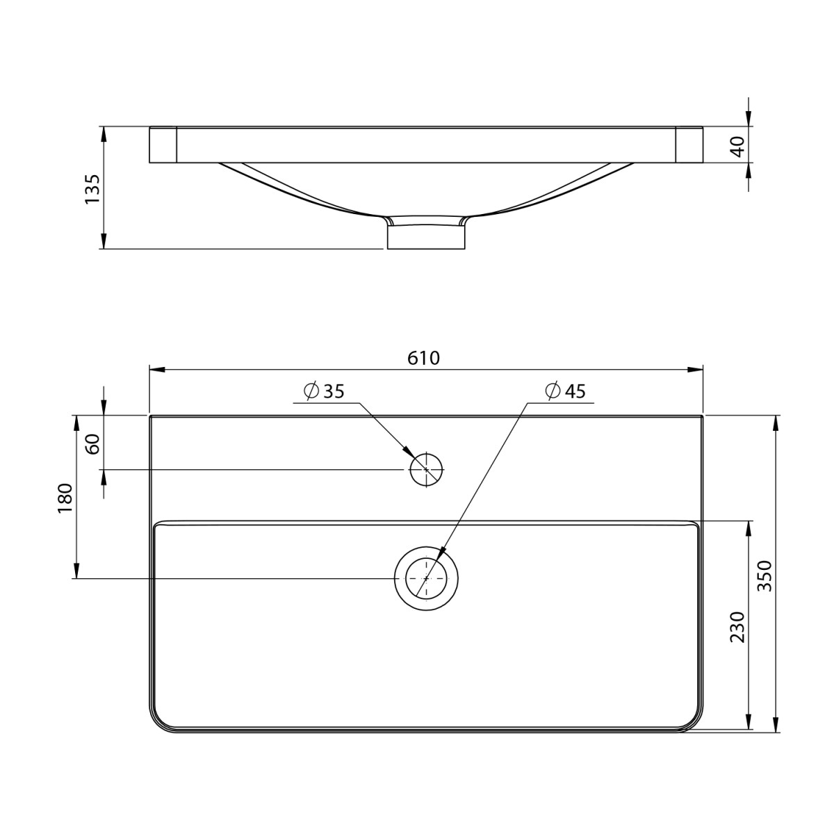AQUALINE – SEN umyvadlo nábytkové, litý mramor, 61x35cm, bílá SN610