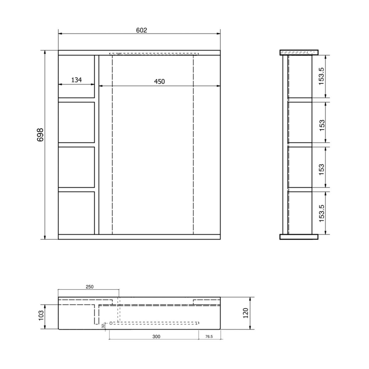 AQUALINE – KORIN STRIP zrcadlo s LED osvětlením a policemi 60x70x12cm KO370S