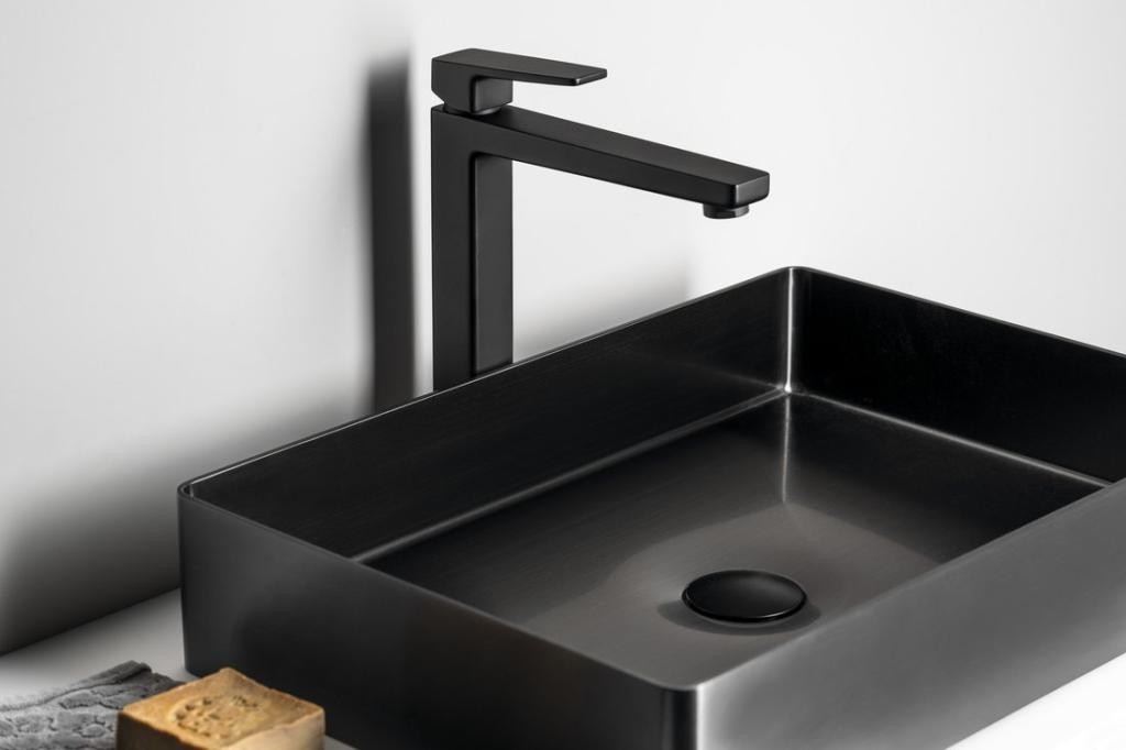 SAPHO – TURSI stojánková umyvadlová baterie vysoká, prodloužená hubice, černá mat TI007B