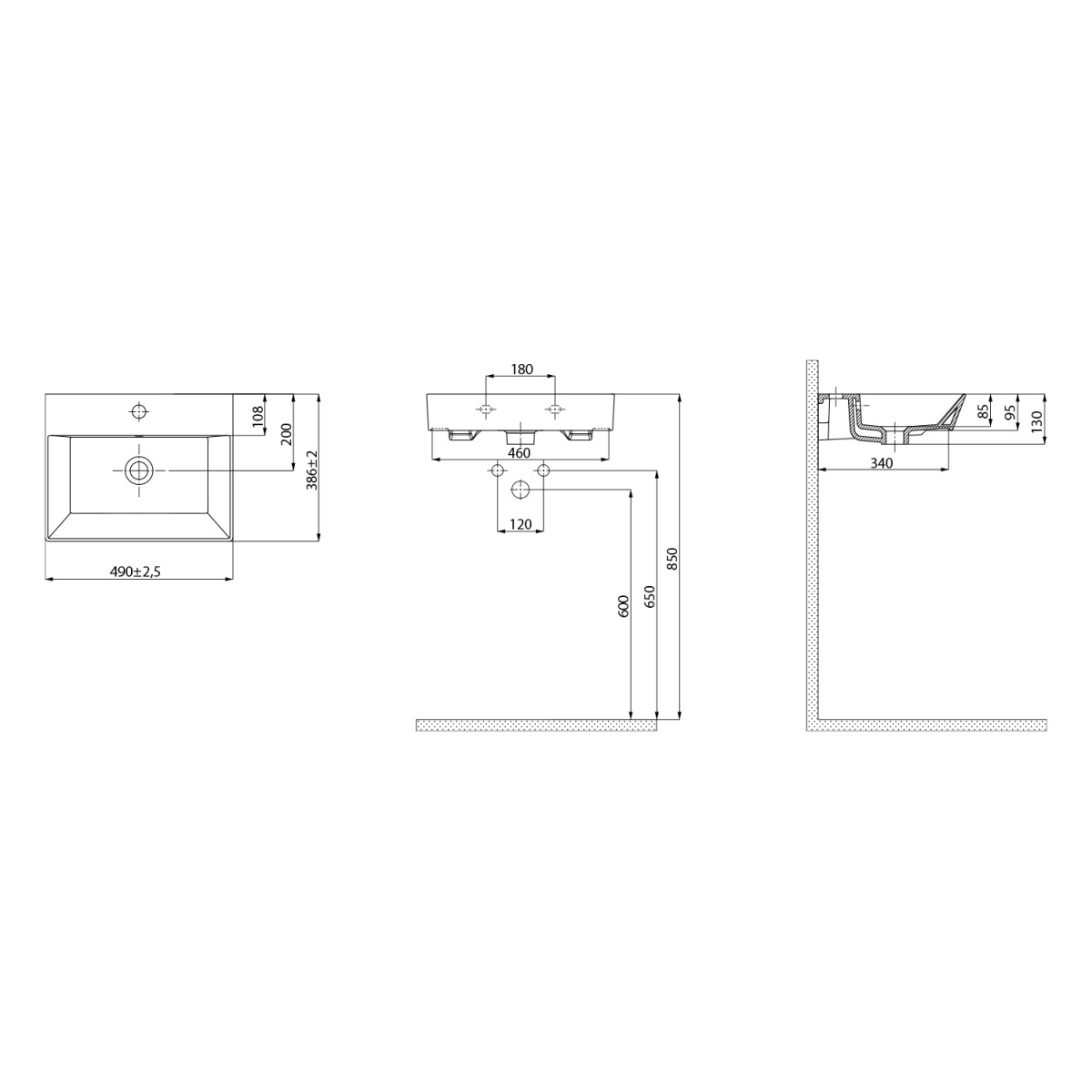 AQUALINE – ORION keramické umyvadlo 49×38,6cm, bílá 27050