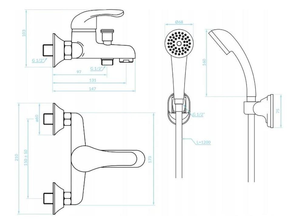 Kuchinox – PEDRO nástěnná vanová baterie s příslušenstvím BQE_011D