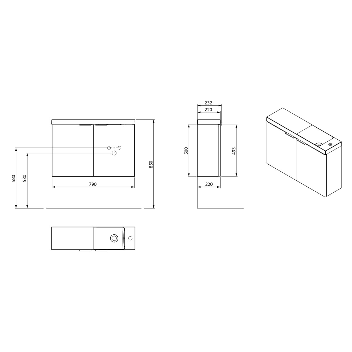 SAPHO – LATUS X STRIP umyvadlová skříňka 78,8x50x22cm, dub alabama LT110-SET08