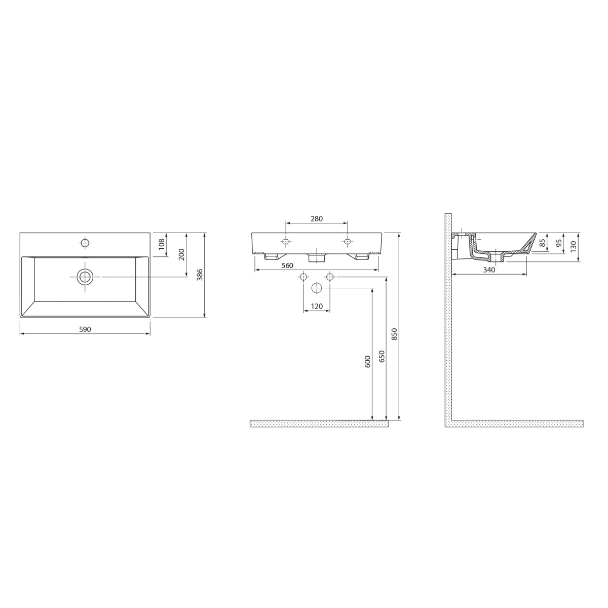 AQUALINE – ORION keramické umyvadlo 59×38,6cm, bílá 27060