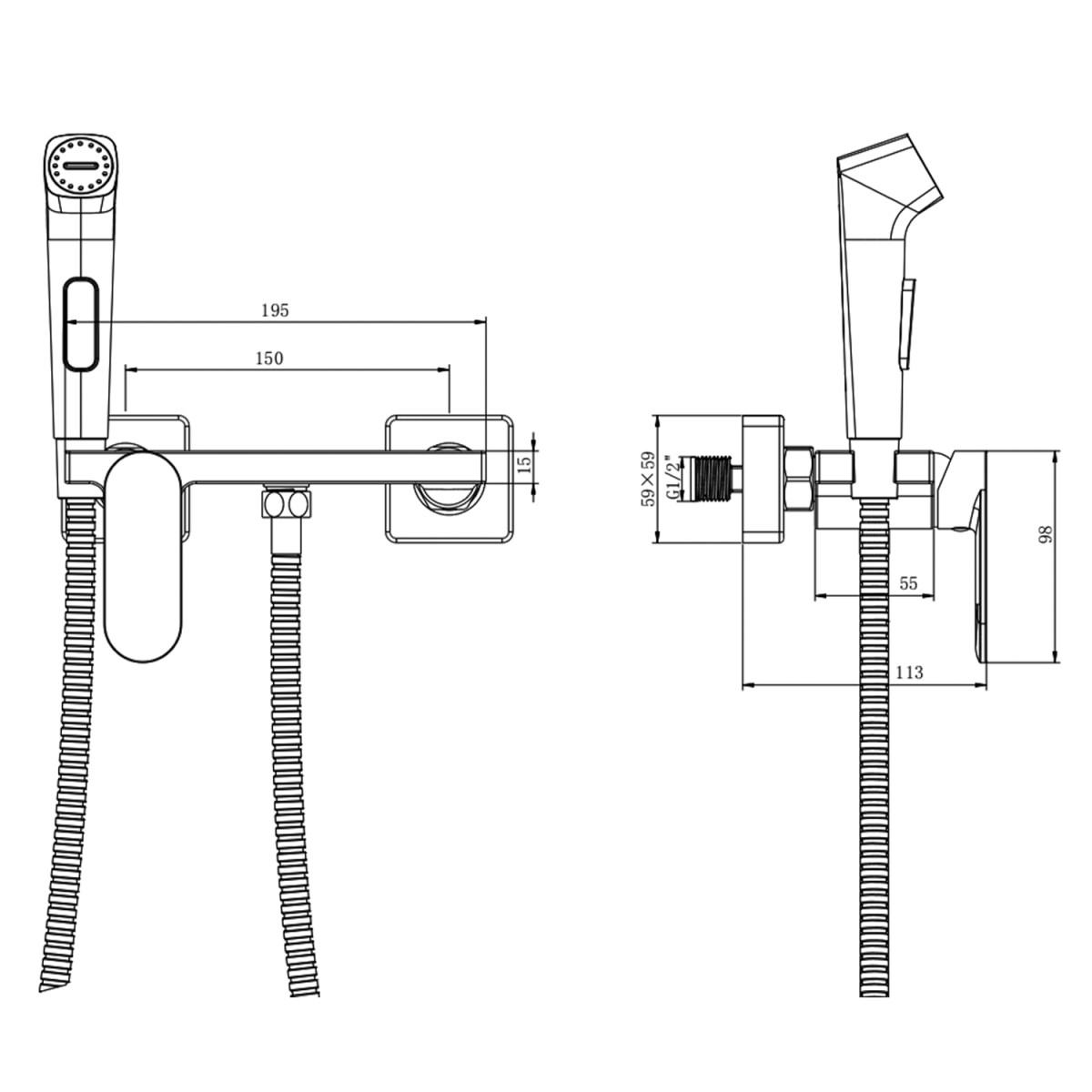 AQUALINE – Nástěnná bidetová baterie se Stop sprškou a poličkou, chrom TJ042