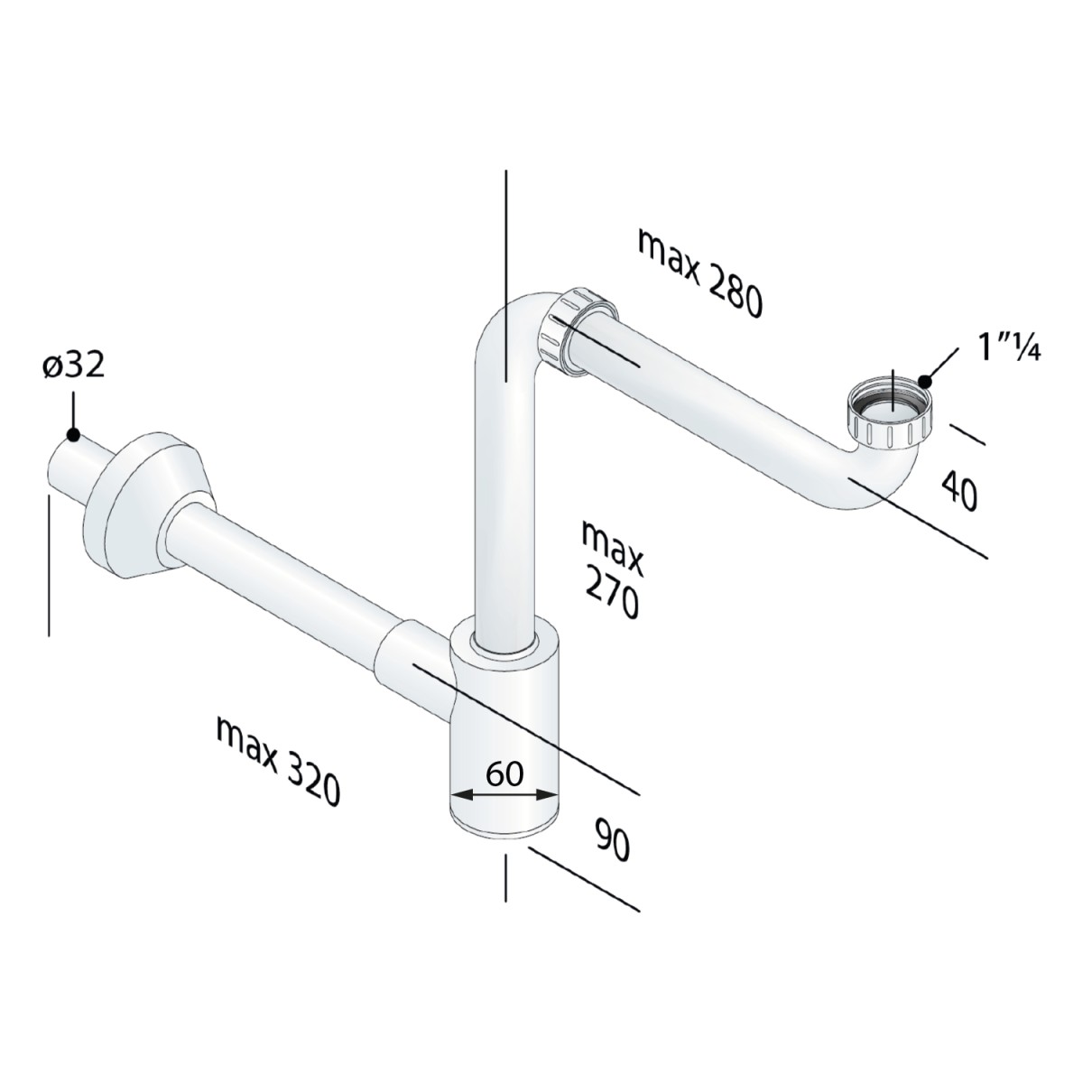 Bruckner – CRONO umyvadlový sifon šetřící místo, 5/4″, DN32, bílá 151.124.0