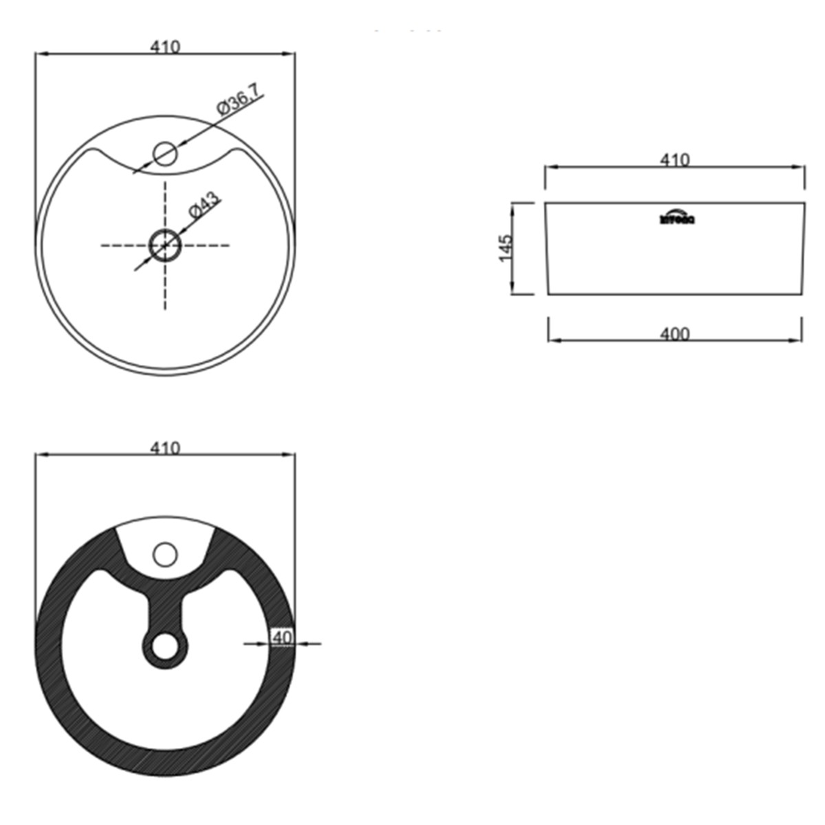 INVENA – Umyvadlo na desku GRANADA 41 cm, kruhové ,CE-44-001-W)